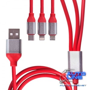 Кабель 3 в 1 USB - Micro USB/Apple/Type C (Red) (3 в 1 Rd)