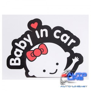 Наклейка Baby in car девочка (155х126мм) белый на черном фоне ((10))