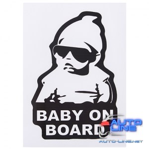 Наклейка Baby on board (155х126мм) белый на черном фоне ((10))