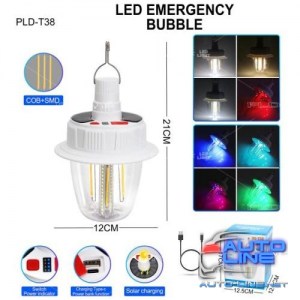 Светодиодная LED лампа с аккумулятором T38-COB+SMD(RGB), 2x18650, солнечная батарея, крюк, ЗУ Type-C