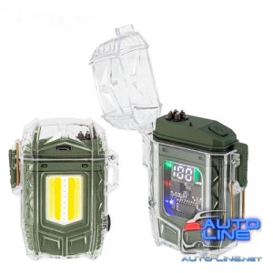 Фонарь  MULTIFUNCTIONAL D48-1-COB green, Li-Ion аккум., индикация заряда, зажигалка, ЗУ Type-C, Box