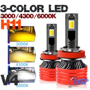 B-Power H11 LED CAN N3C V4 3000K/4300K/6000K - трехцветные LED-лампы H11 3000K/4300K/6000K с медными трубками