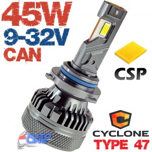 Cyclone LED 9006 5500K type 47 — мощные LED-лампы HB4/9006 с обманкой 9-32В 45Вт 5500K/9800Lm CSP Leds