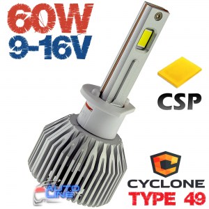 Cyclone LED H1 6000K type 49 — мощные LED-лампы H1 9-16В 6000K/17500Lm CSP Leds