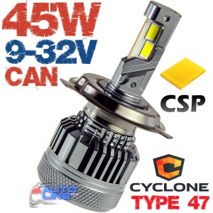 Cyclone LED H4 H/L 5500K type 47 — мощные LED-лампы H4 с обманкой 9-32В 45Вт 5500K/9800Lm CSP Leds