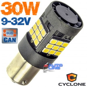 Cyclone S25-096 CAN 2835-36 9-32V — мощная LED-лампа S25 P21W 30Вт с вентилятором