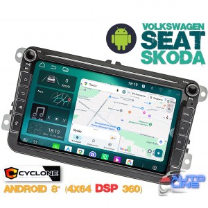 Cyclone VW ANDROID 8 (4x64 DSP 360) - штатная магнитола Android VolksWagen 8 дюймов, штатная магнитола Android для Seat, штатная магнитола Android для Skoda