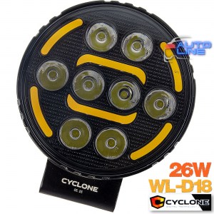 Cyclone WL-D18 26W+DRL STR Spot - круглая LED-фара дальнего света с оранжевыми ходовыми огнями, 26W
