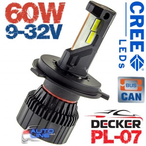 Decker LED PL-07 6K H4 H/L — мощные LED-лампы H4 с обманкой 9-32В 6000K/12000Lm CREE Leds