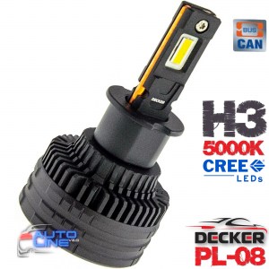 Decker LED PL-08 5K H3 — мощная LED-лампа H3 5000K с обманкой 13000Lm CREE Leds 9-16В