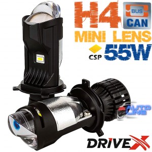 Мини LED лампа-линза H4 ближний/дальний 55Вт 9-32В - DriveX LE-07 H4 H/L 6000K 55W 9-32V (комплект)