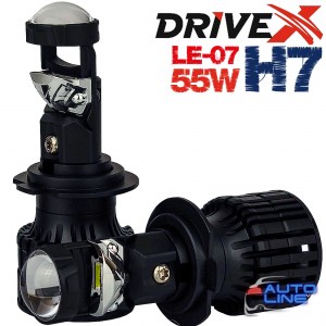 Мини LED лампа-линза H7 55Вт 9-32В - DriveX LE-07 H7 6000K 55W 9-32V (комплект)