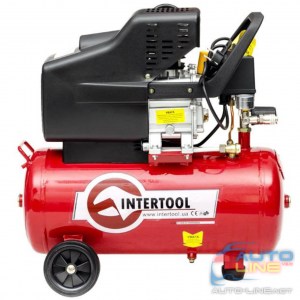 INTERTOOL PT-0009 - воздушный поршневой компрессор с ресивером 24 л, 2 HP, 1,5 кВт, 220 В, 8 атм, 206 л/мин