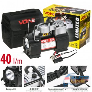 VOIN VL-550 — одноцилиндровый автомобильный компрессор с фонарем