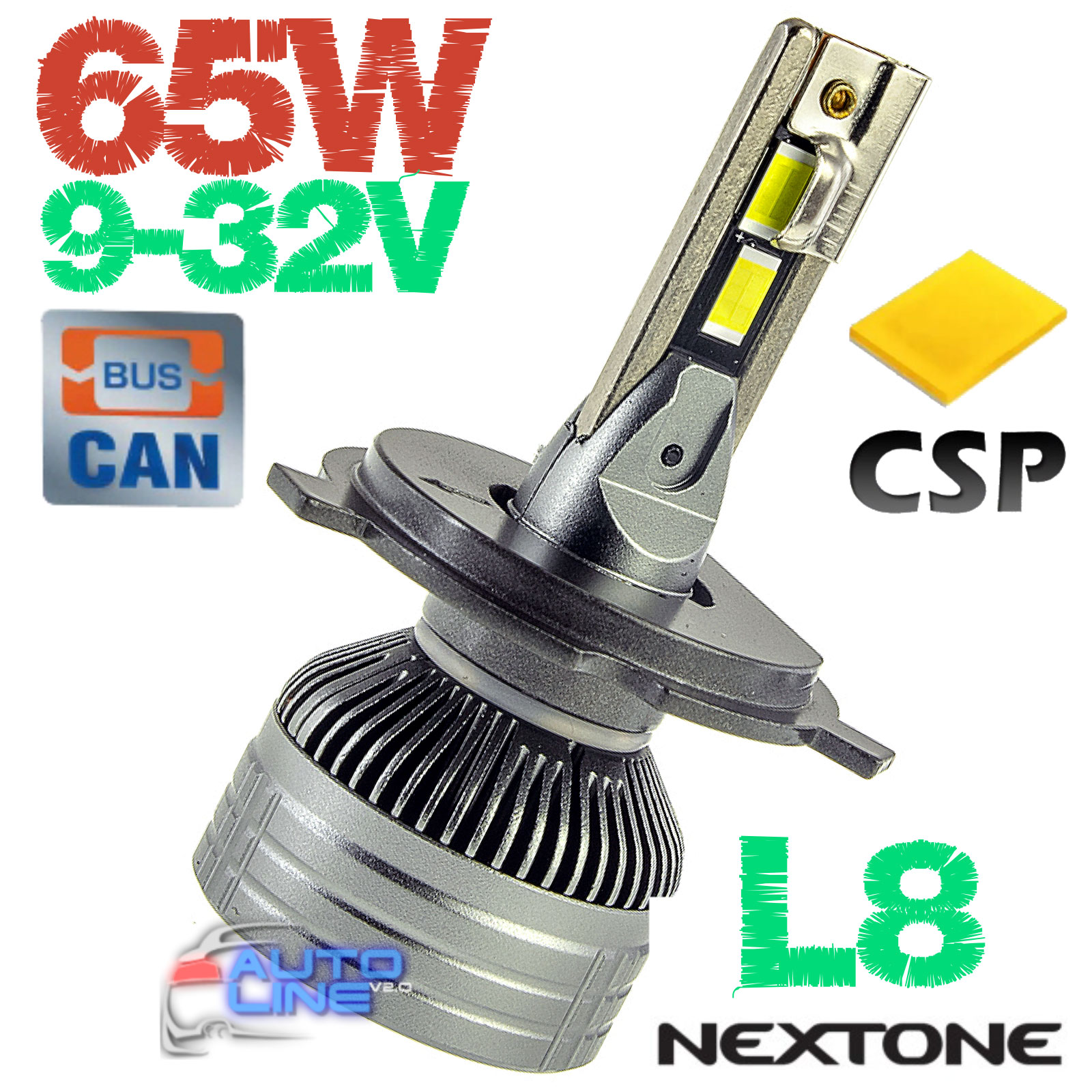 Nextone LED L8 H4 Hi/Low 6000K — мощные LED-лампы H4 с обманкой 9-32В 6000K/14000Lm 7535 CSP Leds Chip